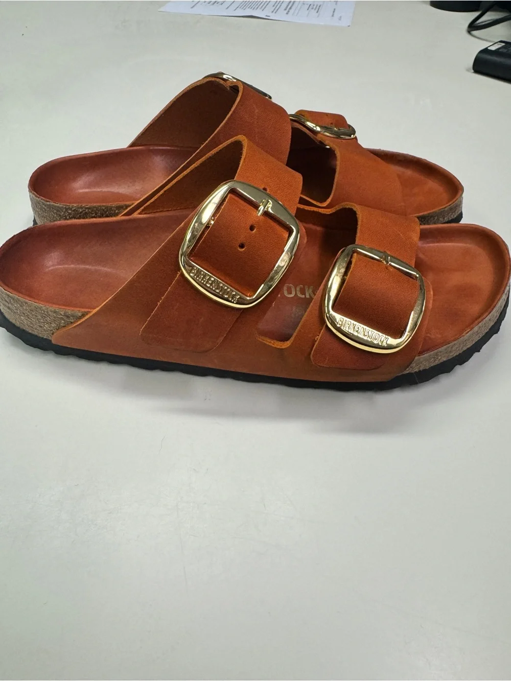 Birkenstock Arizona Big Buckle Leather Slides Burnt Orange Double Strap Size 40 - Picture 11 of 12